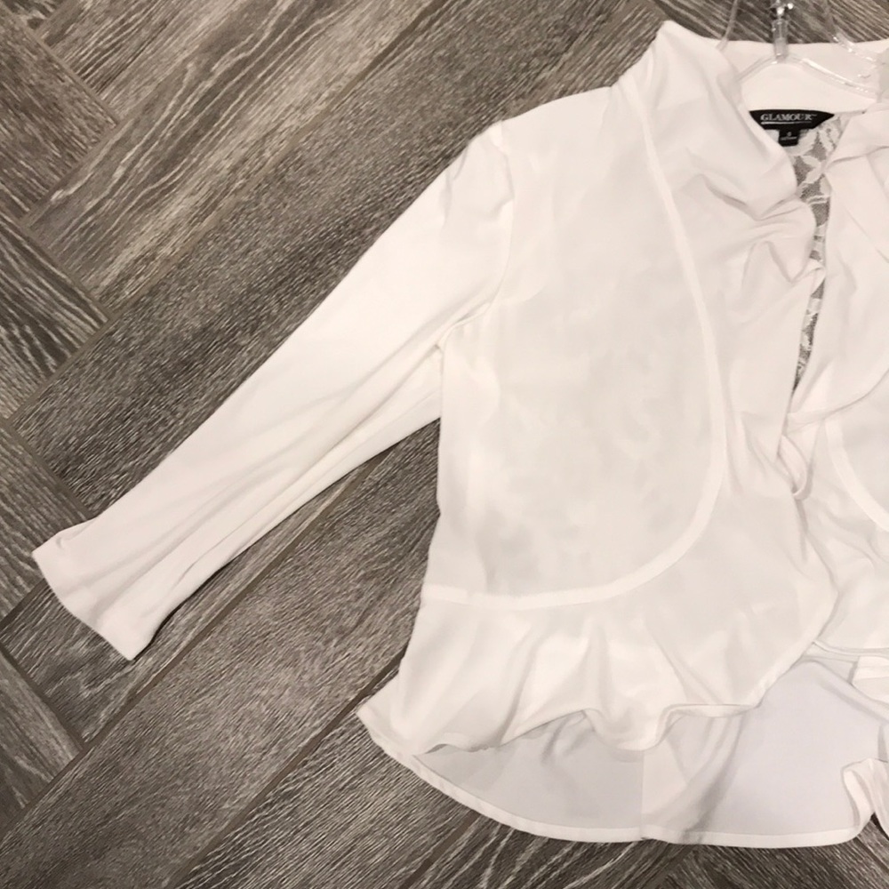 White Stretchy Lace Back 3/4 Sleeve Cover Up SM